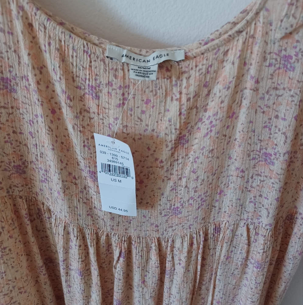 ⛔️SALE PENDING⛔️🆕NWT AE Floral Tie-Strap Babydoll Dress in 'Pink' - Picture 15 of 16